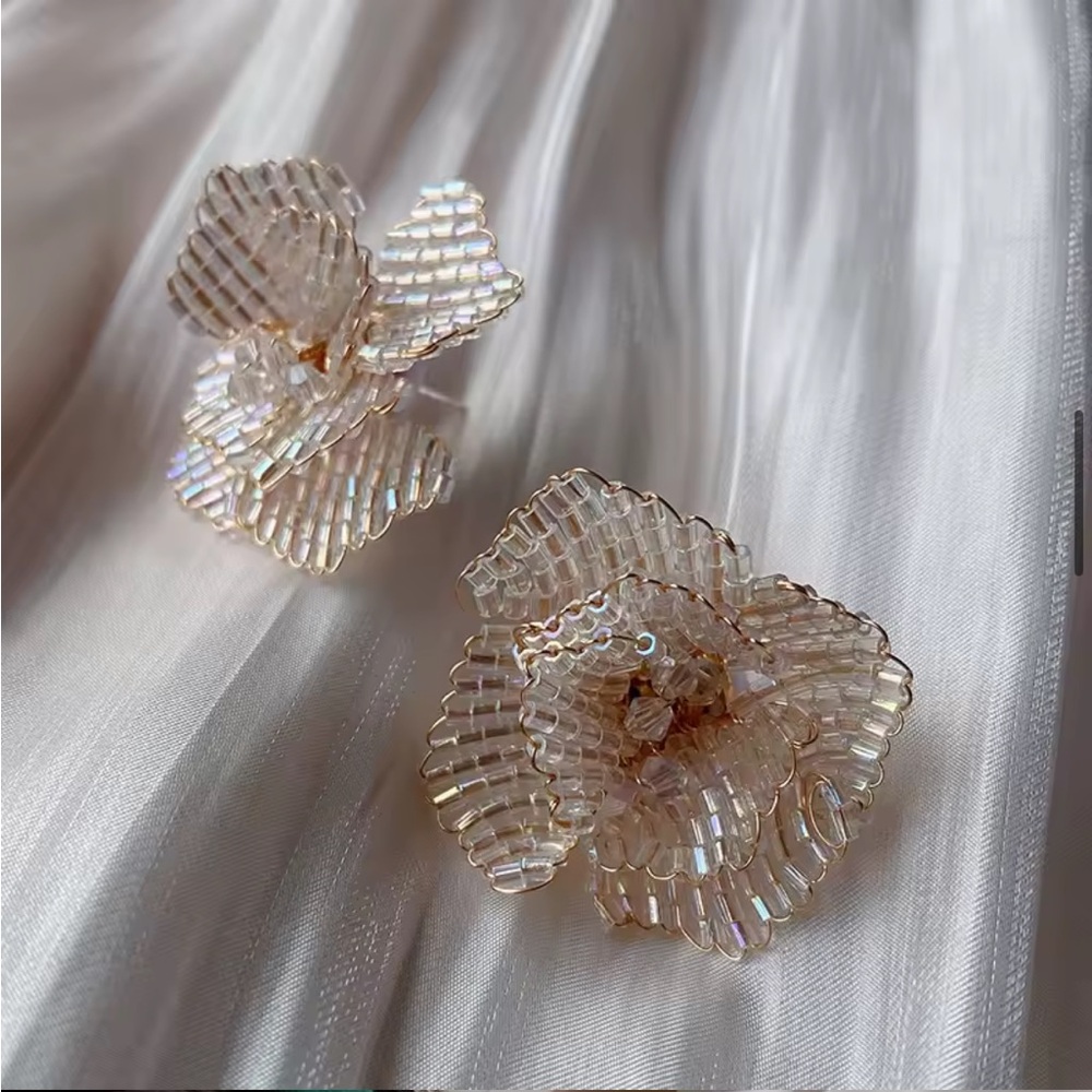 Stunning Beaded Champagne Stud Earrings / Brooch / Cuff Links